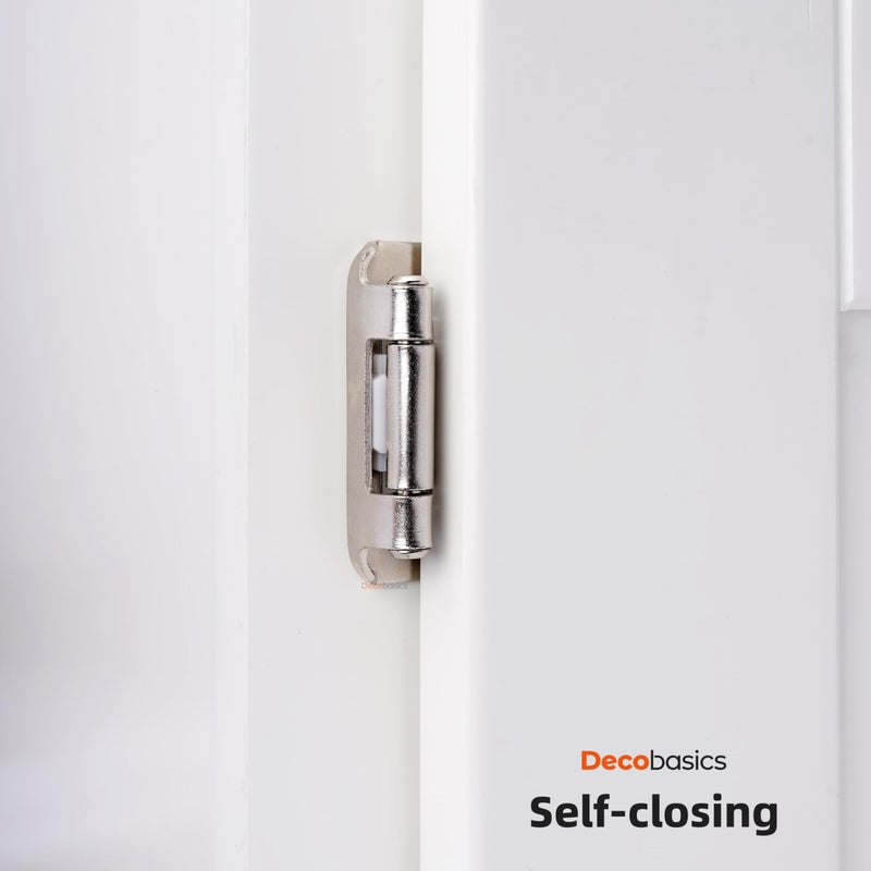 Decobasics 50 Pack 1/2" Overlay Brushed Nickel Cabinet Hinges for Cabinet Doors (25 Pairs) â€“ Self-Closing Semi-Wrap Face Frame Hinges for Cupboard & Kitchen Doors w/Screws & Quiet Bumpers - Image 4